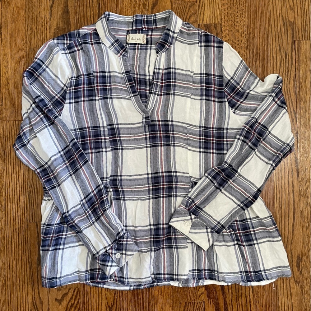 Altar'd State V Neck Long Sleeve Peplum Flannel Print Top Size Medium